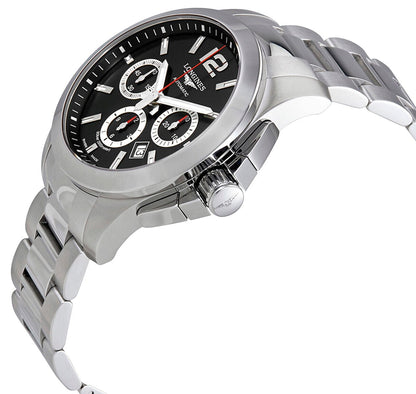 Longines Conquest Automatic Chronograph Stainless Steel Black Dial Date Divers Mens Watch L3.801.4.56.6
