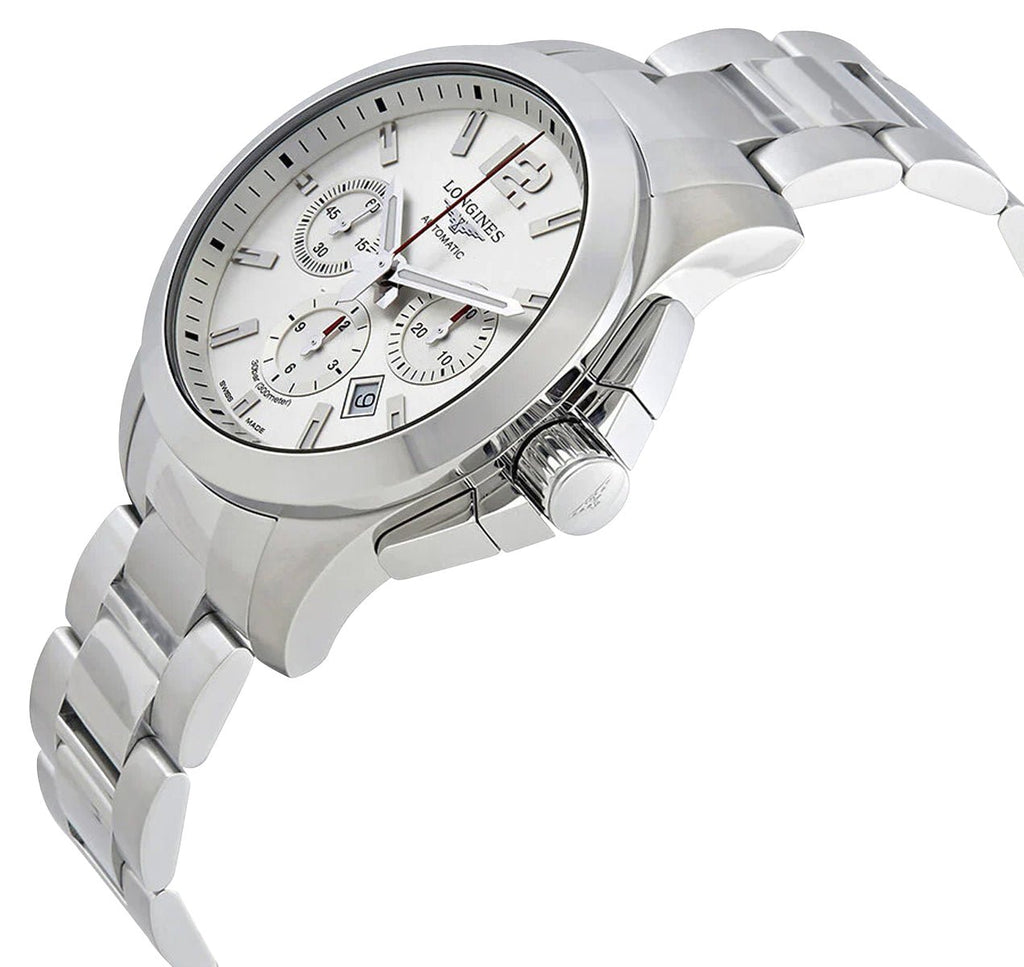 Longines Conquest Automatic Chronograph Stainless Steel Silver Dial Date Divers Mens Watch L3.801.4.76.6