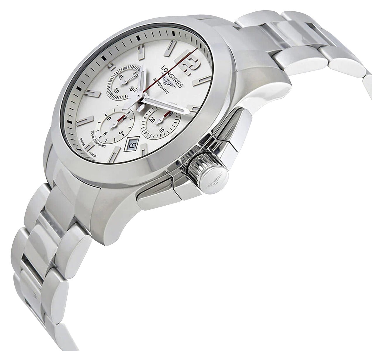 Longines Conquest Automatic Chronograph Stainless Steel Silver Dial Date Divers Mens Watch L3.801.4.76.6