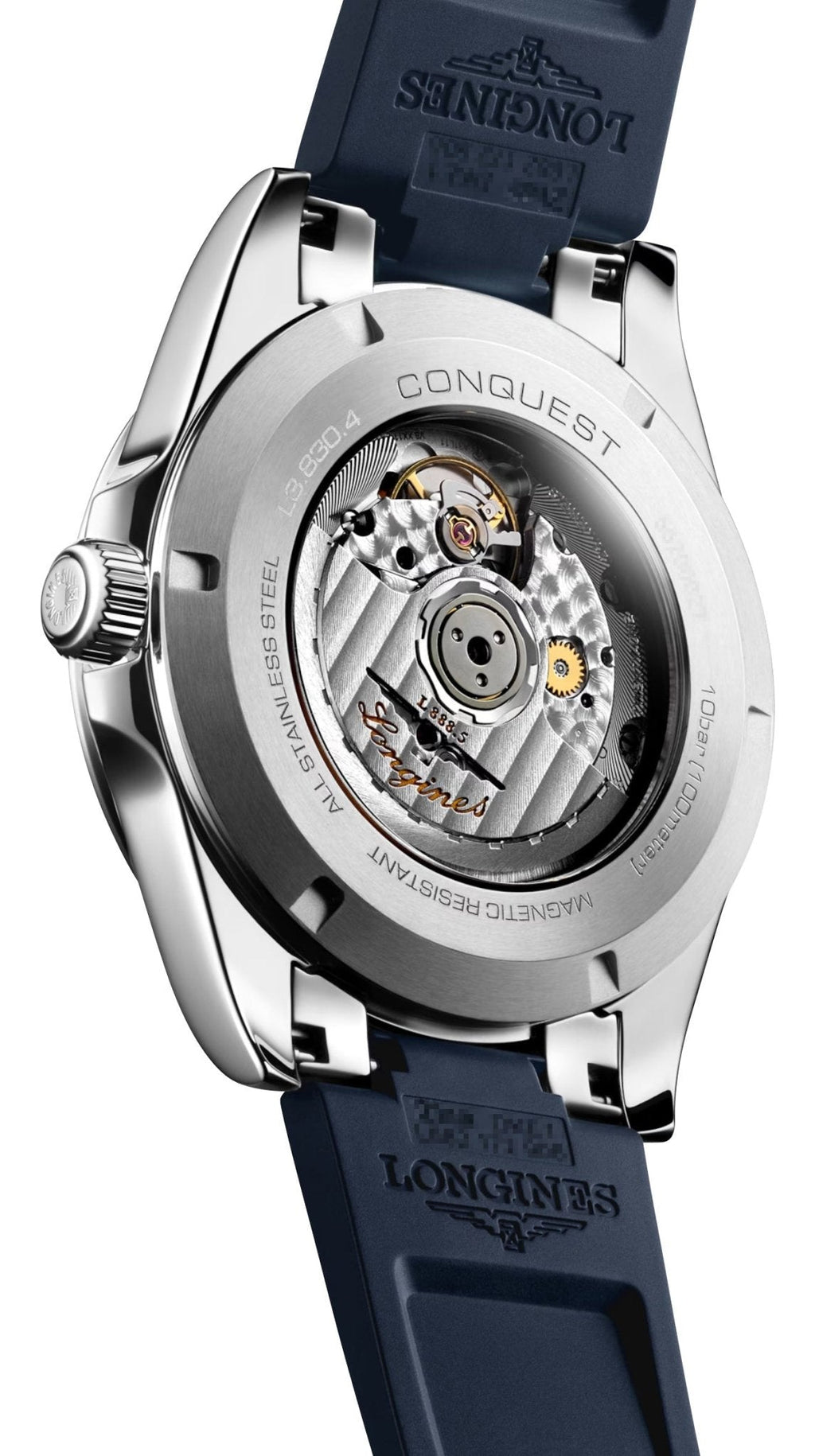 Longines Conquest Automatic Stainless Steel Blue Dial Blue Rubber Strap Date Mens Watch L3.830.4.92.9