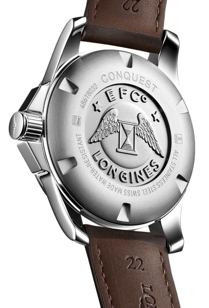 Longines Conquest Automatic Stainless Steel Brown Leather Strap Silver Dial Date Mens Watch L3.778.4.76.5