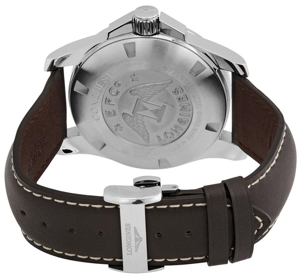 Longines Conquest Automatic Stainless Steel Brown Leather Strap Silver Dial Date Mens Watch L3.778.4.76.5