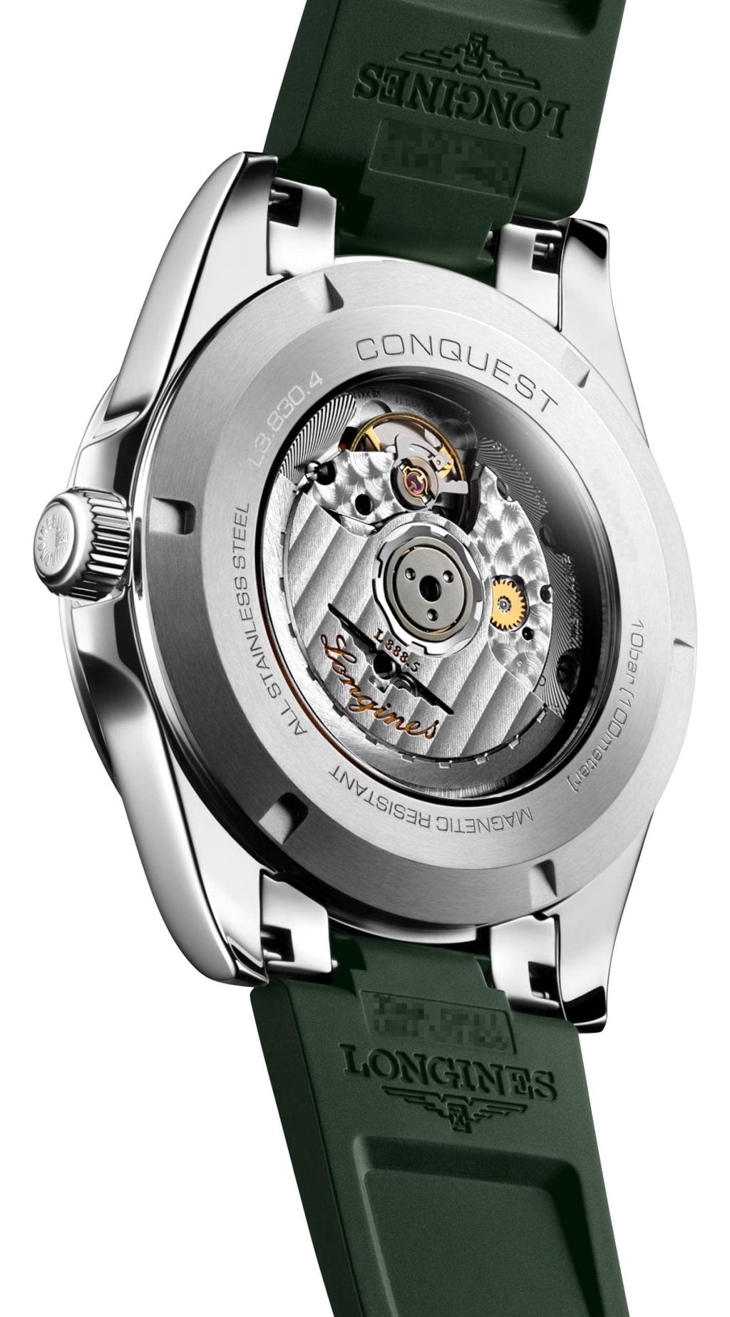 Longines Conquest Automatic Stainless Steel Green Dial Green Rubber Strap Date Mens Watch L3.830.4.02.9
