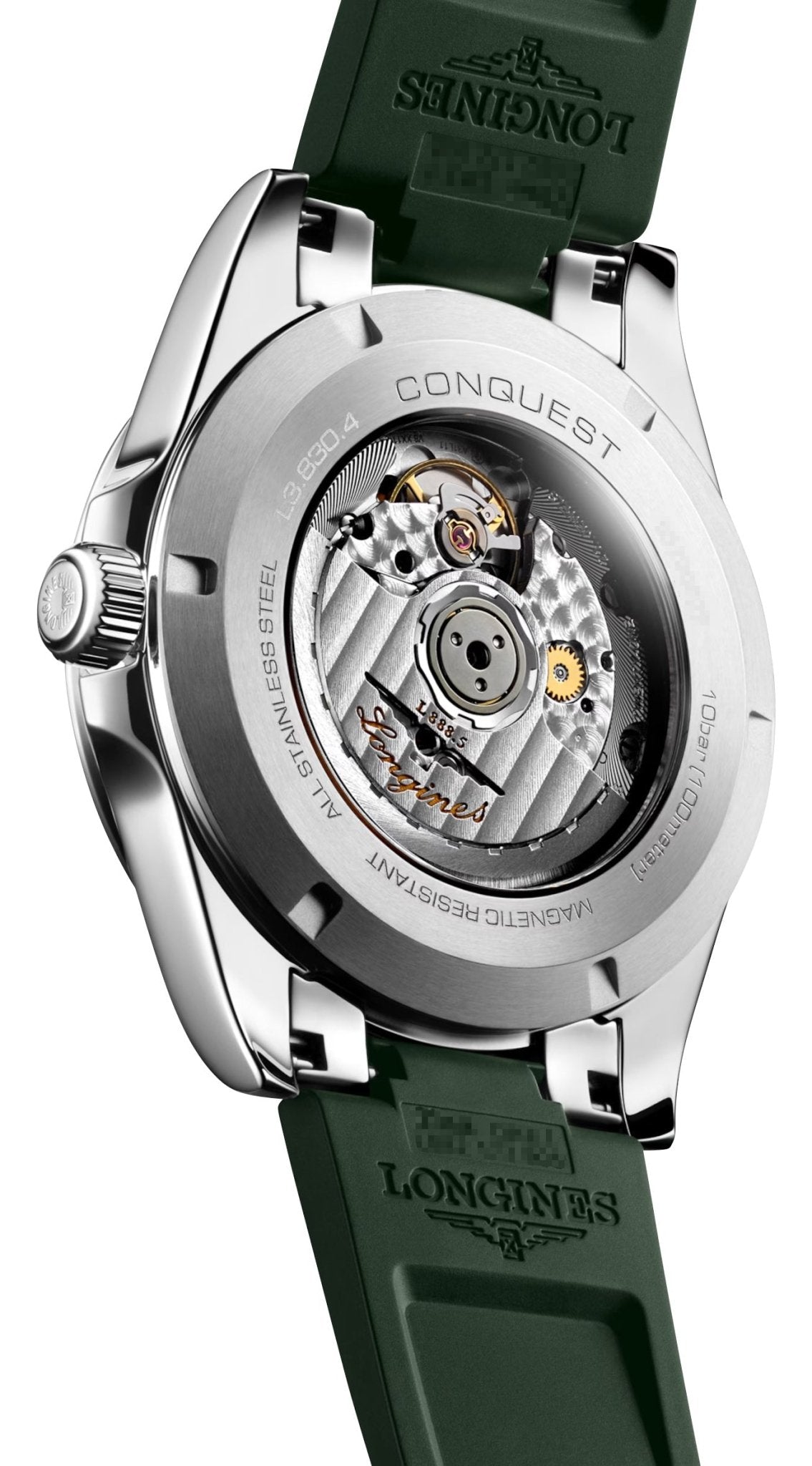 Longines Conquest Automatic Stainless Steel Green Dial Green Rubber Strap Date Mens Watch L3.830.4.02.9
