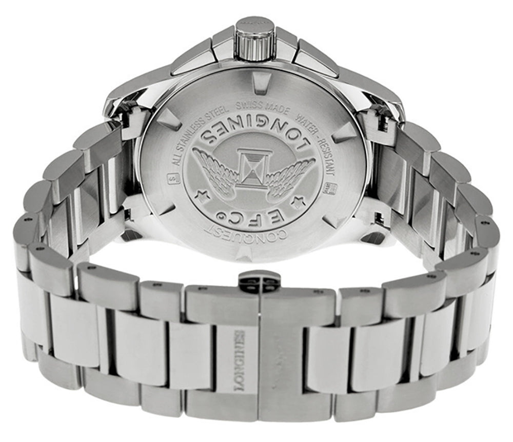 Longines Conquest Chronograph Stainless Steel Black Dial Date Divers Quartz Mens Watch L3.700.4.56.6