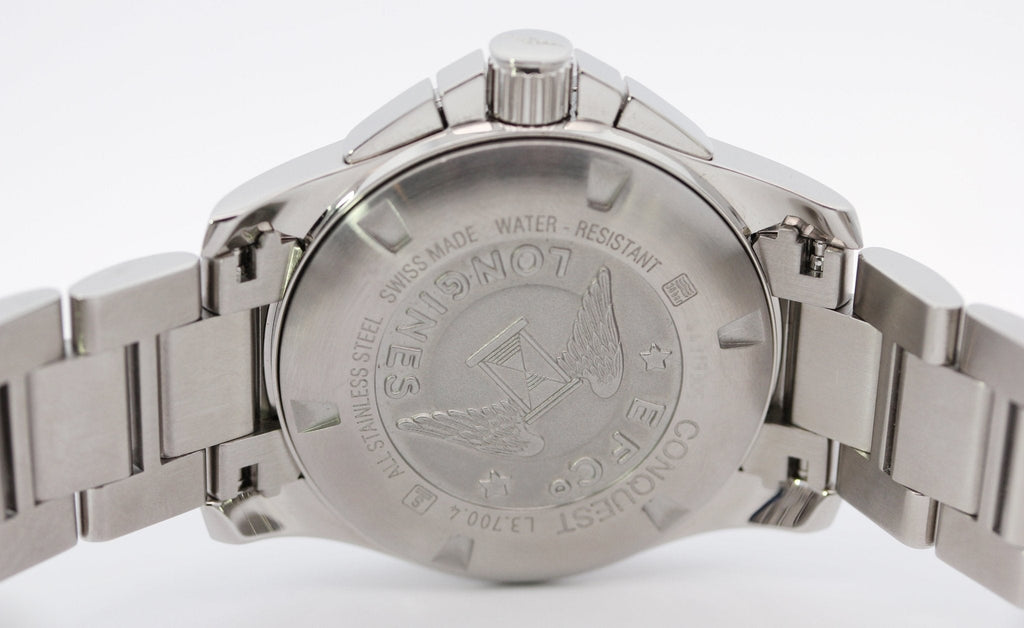 Longines Conquest Chronograph Stainless Steel Black Dial Date Divers Quartz Mens Watch L3.700.4.56.6