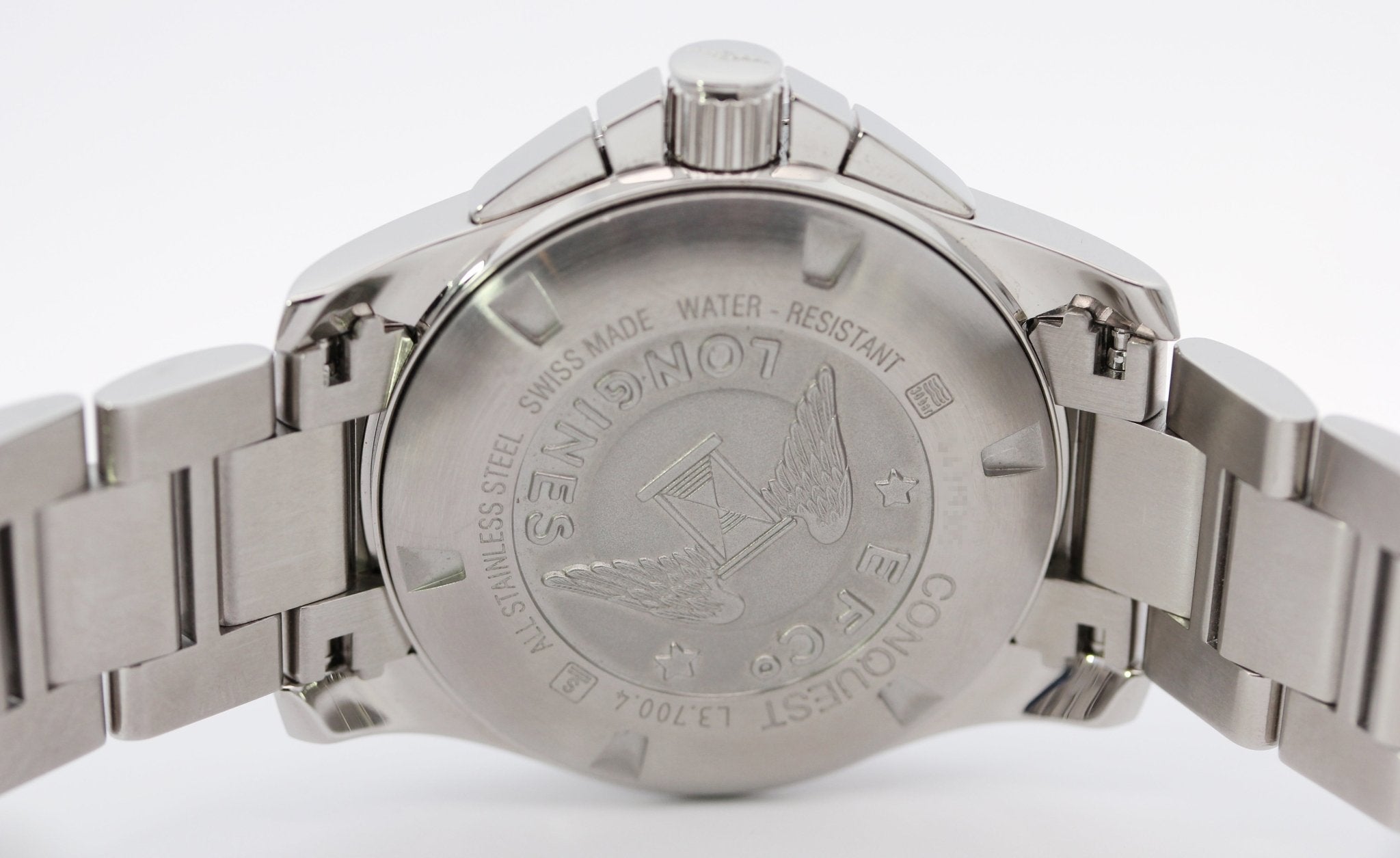 Longines Conquest Chronograph Stainless Steel Black Dial Date Divers Quartz Mens Watch L3.700.4.56.6