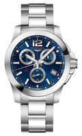 Longines Conquest Chronograph Stainless Steel Blue Dial Date Divers Quartz Mens Watch L3.700.4.96.6