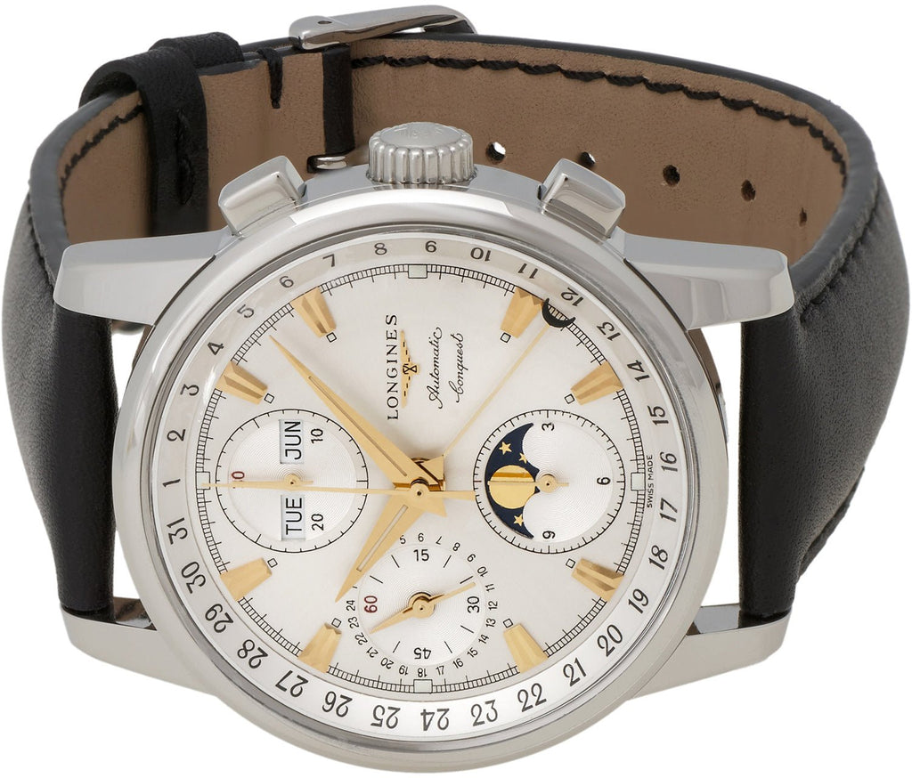 Longines Conquest Heritage Automatic Chronograph Moonphase Silver Dial Day-Date-Month Mens Watch L1.642.4.77.2