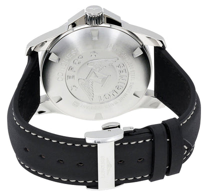 Longines Conquest Stainless Steel Black Dial Black Leather Strap Date Divers Quartz Mens Watch L3.760.4.56.3