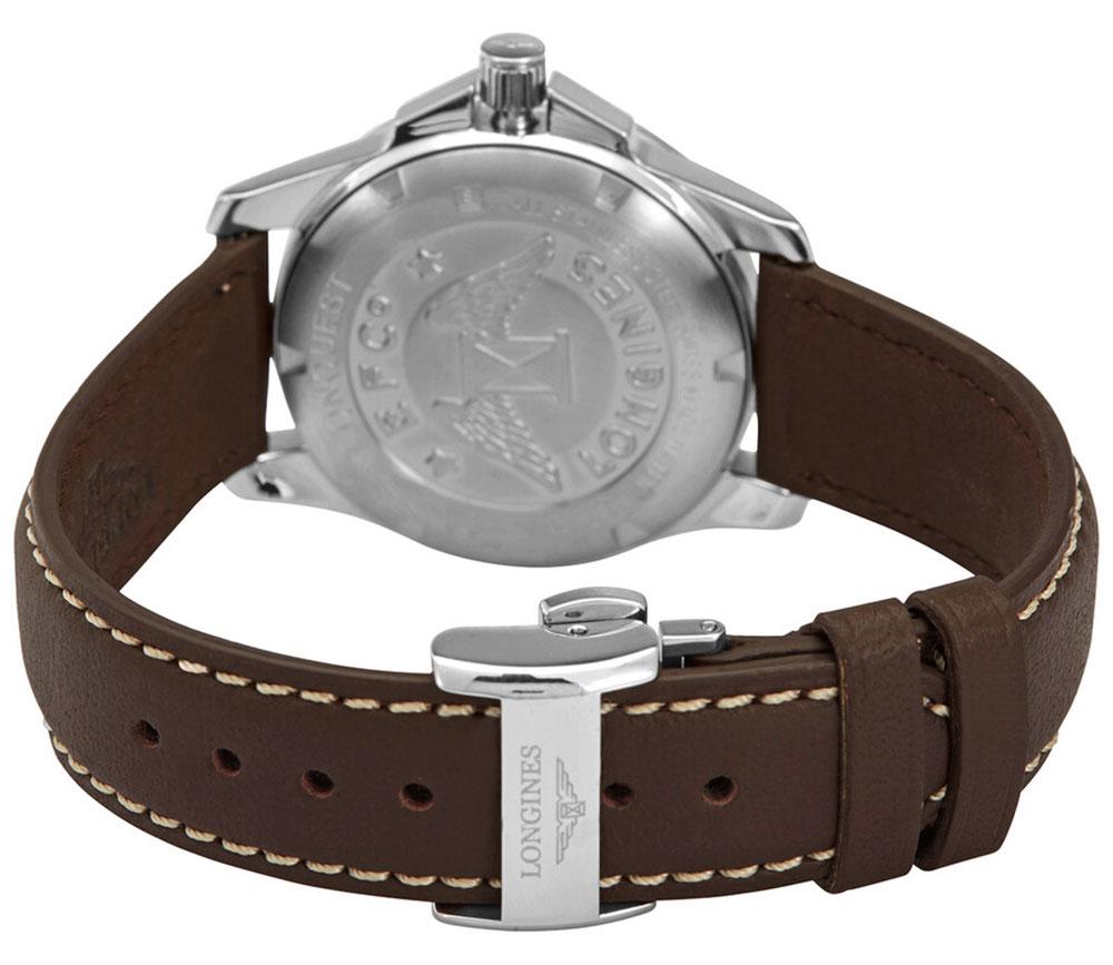 Longines Conquest Stainless Steel Brown Leather Strap Silver-Tone Dial Date Quartz Womens Watch L3.377.4.76.5