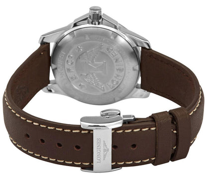Longines Conquest Stainless Steel Brown Leather Strap Silver-Tone Dial Date Quartz Womens Watch L3.377.4.76.5