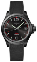 Longines Conquest V.H.P. Black PVD Black Dial Black Rubber Strap Perpetual Calendar Date Quartz Mens Watch L3.716.2.56.9