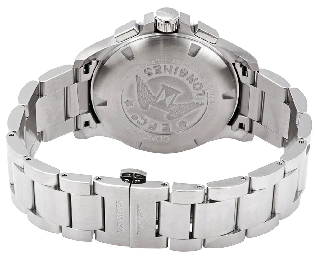 Longines Conquest V.H.P. Chronograph Stainless Steel Black Dial Perpetual Calendar Date Quartz Mens Watch L3.717.4.56.6
