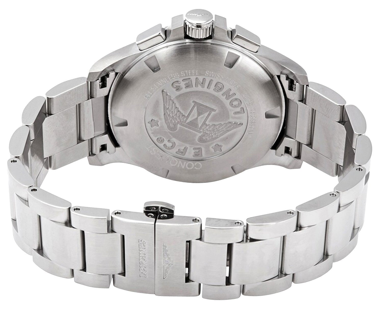 Longines Conquest V.H.P. Chronograph Stainless Steel Black Dial Perpetual Calendar Date Quartz Mens Watch L3.717.4.56.6
