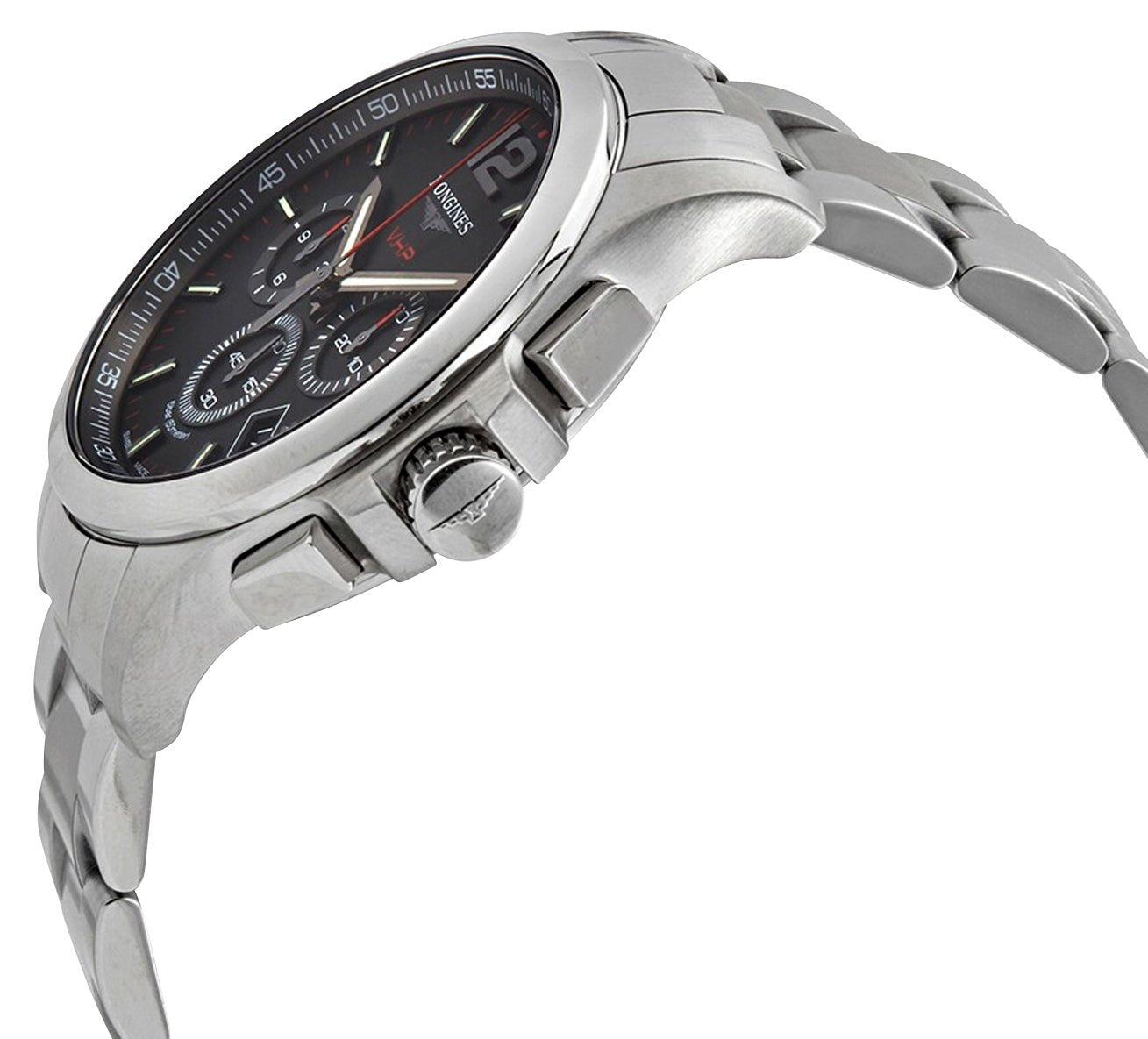 Longines Conquest V.H.P. Chronograph Stainless Steel Black Dial Perpetual Calendar Date Quartz Mens Watch L3.727.4.56.6