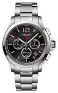 Longines Conquest V.H.P. Chronograph Stainless Steel Black Dial Perpetual Calendar Date Quartz Mens Watch L3.727.4.56.6