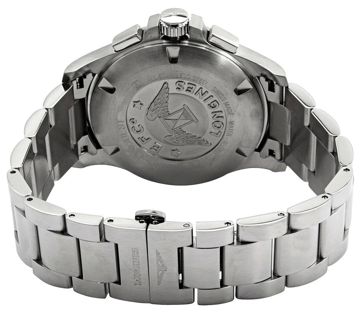 Longines Conquest V.H.P. Chronograph Stainless Steel Black Dial Perpetual Calendar Date Quartz Mens Watch L3.727.4.56.6