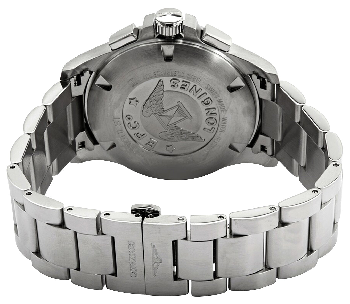 Longines Conquest V.H.P. Chronograph Stainless Steel Black Dial Perpetual Calendar Date Quartz Mens Watch L3.727.4.56.6