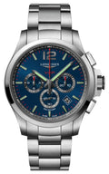 Longines Conquest V.H.P. Chronograph Stainless Steel Blue Dial Perpetual Calendar Date Quartz Mens Watch L3.727.4.96.6