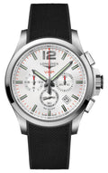 Longines Conquest V.H.P. Chronograph Stainless Steel Silver Dial Black Rubber Strap Perpetual Calendar Date Quartz Mens Watch L3.727.4.76.9