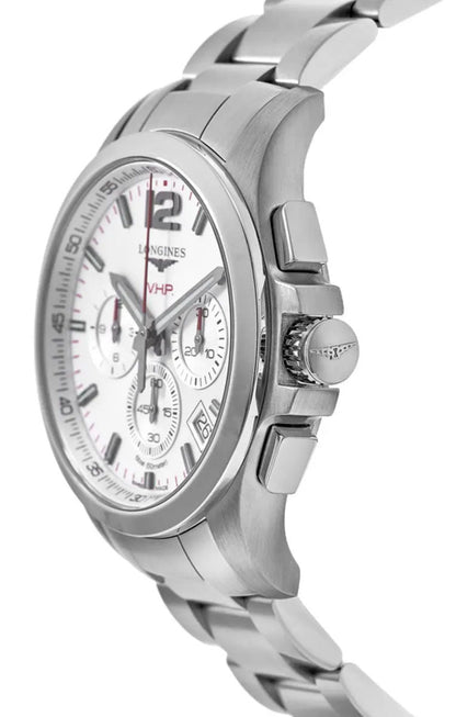 Longines Conquest V.H.P. Chronograph Stainless Steel Silver Dial Perpetual Calendar Date Quartz Mens Watch L3.717.4.76.6