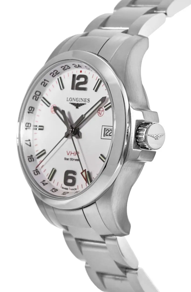 Longines Conquest V.H.P. GMT Stainless Steel Silver Dial Date Quartz Mens Watch L3.718.4.76.6