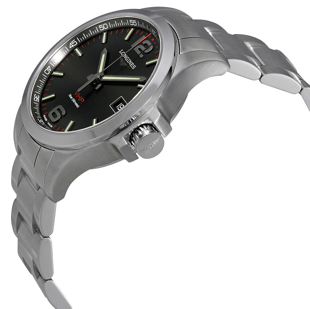 Longines Conquest V.H.P. Stainless Steel Black Dial Perpetual Calendar Date Quartz Mens Watch L3.716.4.56.6