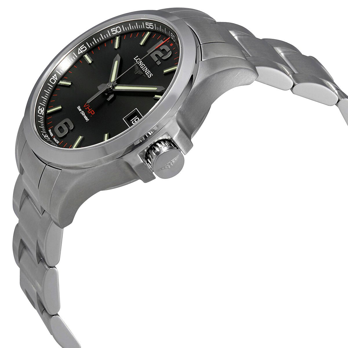 Longines Conquest V.H.P. Stainless Steel Black Dial Perpetual Calendar Date Quartz Mens Watch L3.716.4.56.6