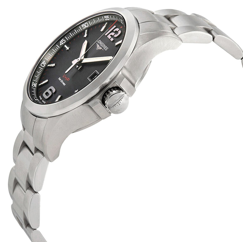 Longines Conquest V.H.P. Stainless Steel Black Dial Perpetual Calendar Date Quartz Mens Watch L3.726.4.56.6