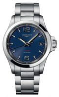 Longines Conquest V.H.P. Stainless Steel Blue Dial Perpetual Calendar Date Quartz Mens Watch L3.716.4.96.6