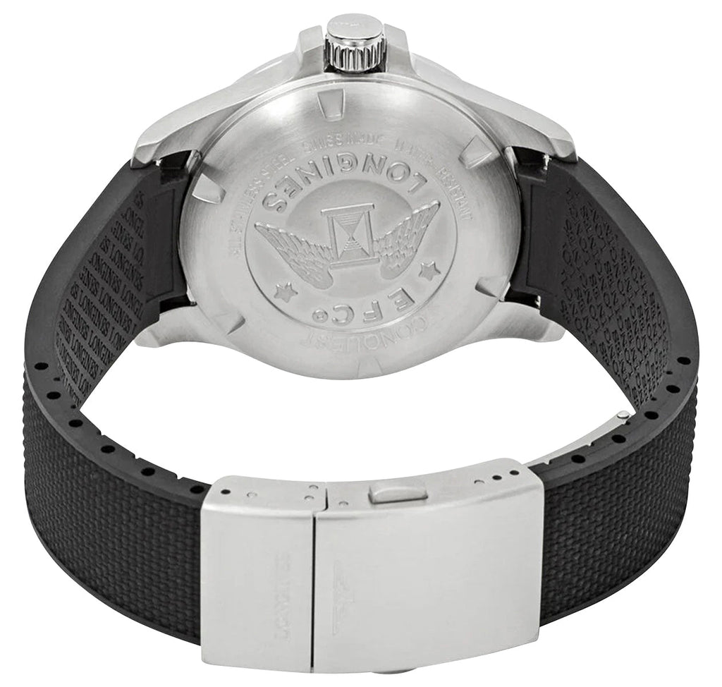 Longines Conquest V.H.P. Stainless Steel Silver Dial Black Rubber Strap Perpetual Calendar Date Quartz Mens Watch L3.716.4.76.9