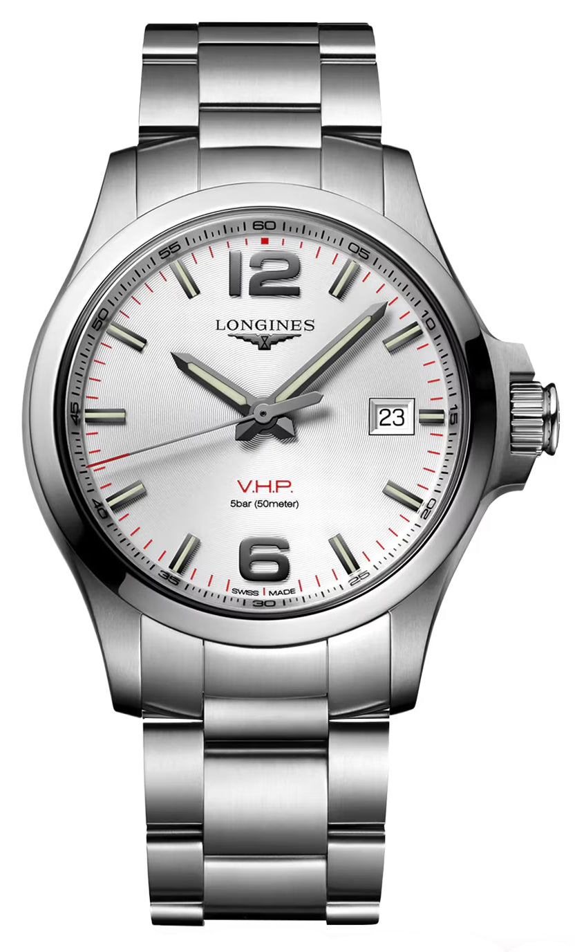 Longines Conquest V.H.P. Stainless Steel Silver Dial Perpetual Calendar Date Quartz Mens Watch L3.726.4.76.6