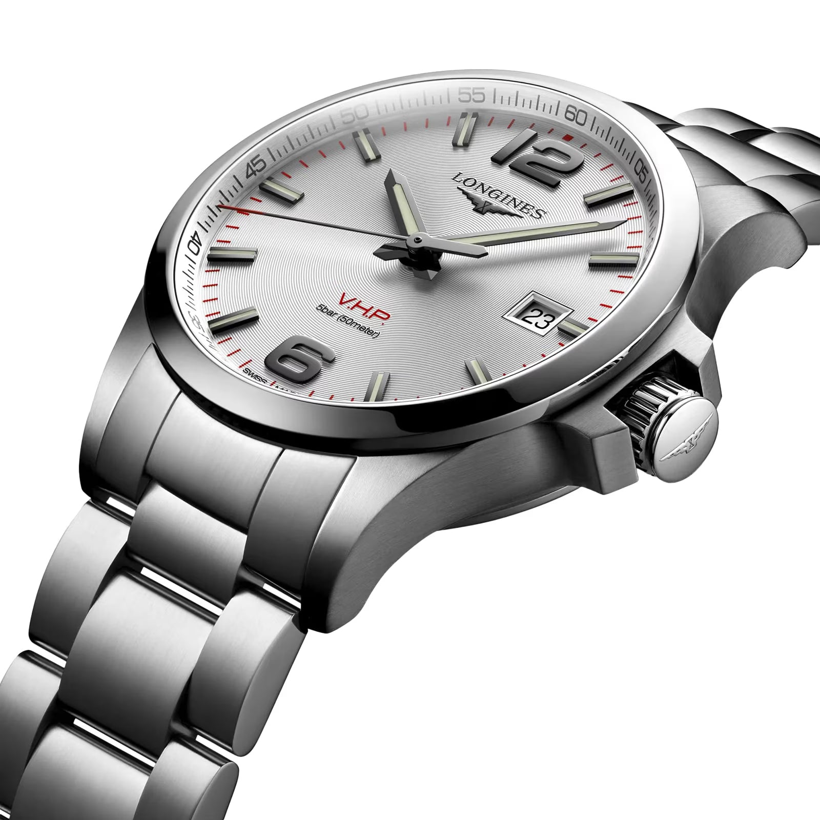 Longines Conquest V.H.P. Stainless Steel Silver Dial Perpetual Calendar Date Quartz Mens Watch L3.726.4.76.6