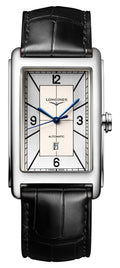 Longines DolceVita Automatic Stainless Steel Silver Dial Black Leather Strap Date Mens Watch L5.767.4.73.0