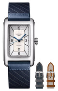 Longines DolceVita Automatic Stainless Steel Silver Dial Interchangeable Blue/Gray/Brown Fabric Straps Date Unisex Watch L5.757.4.73.8