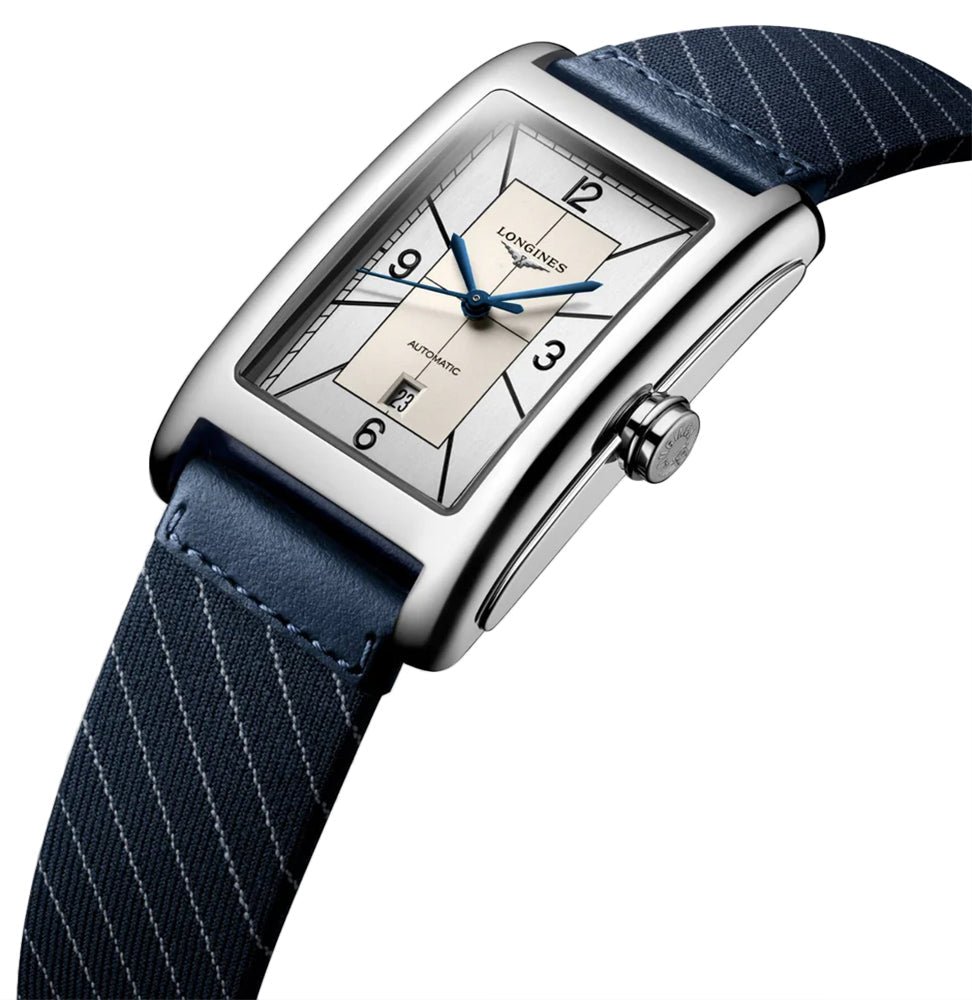 Longines DolceVita Automatic Stainless Steel Silver Dial Interchangeable Blue/Gray/Brown Fabric Straps Date Unisex Watch L5.757.4.73.8