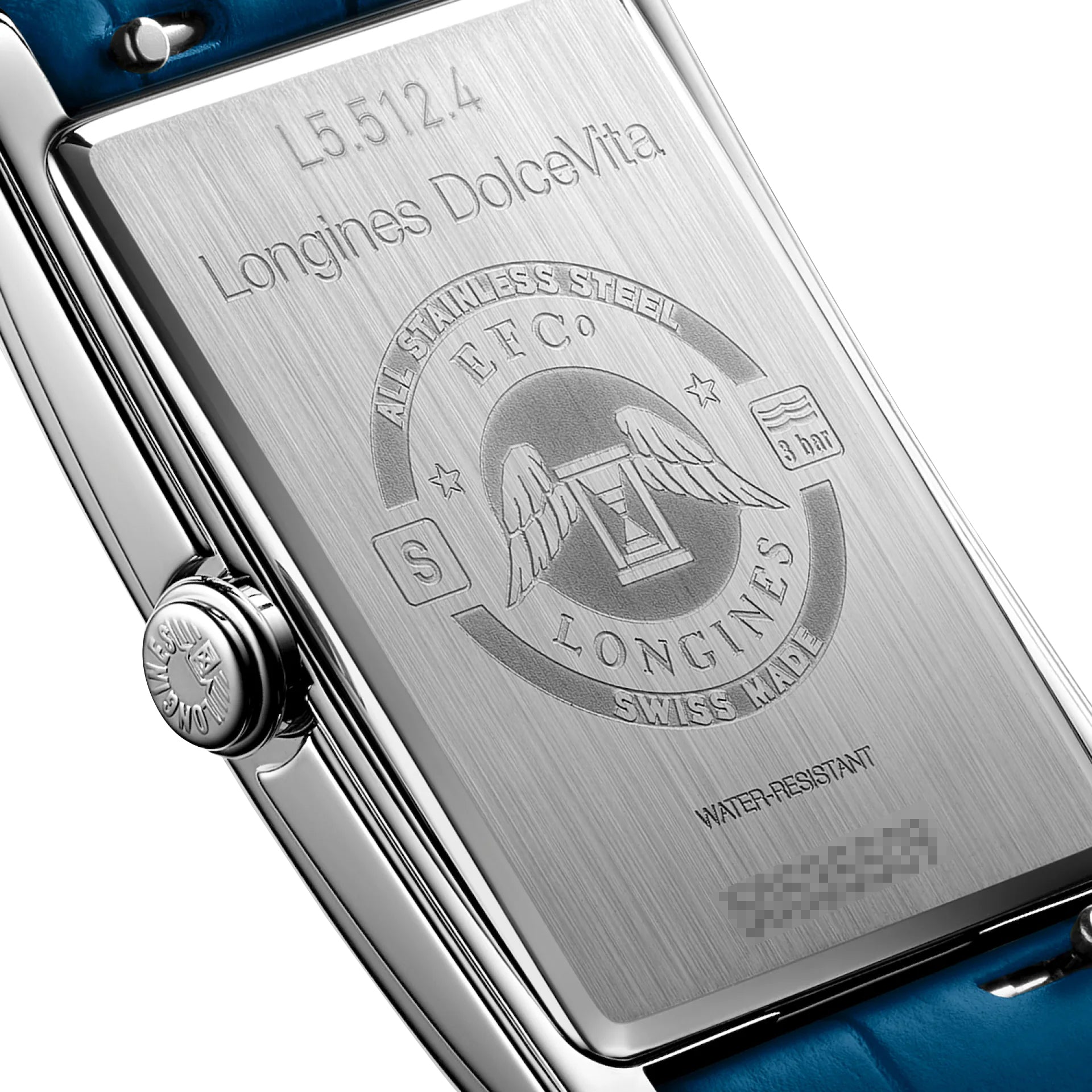 Longines DolceVita Monochrome Stainless Steel Blue Dial Blue Leather Strap Quartz Womens Watch L5.512.4.90.2