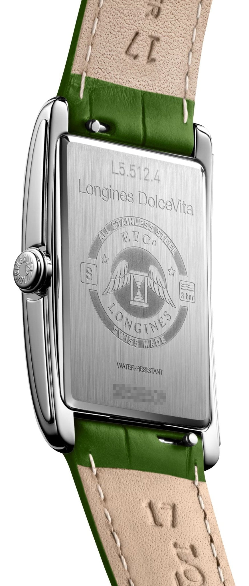Longines DolceVita Monochrome Stainless Steel Green Dial Green Leather Strap Quartz Womens Watch L5.512.4.60.2