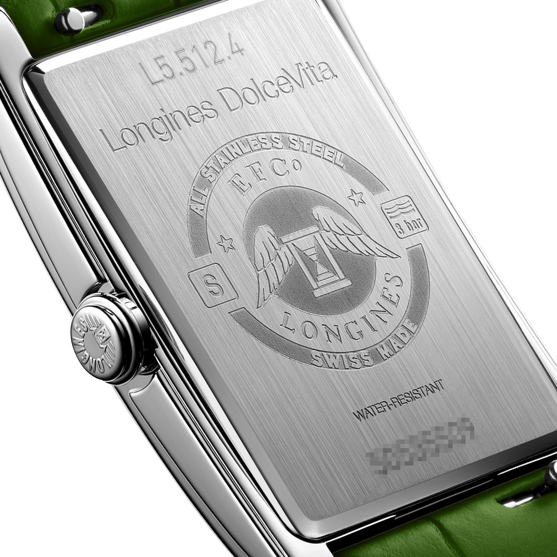 Longines DolceVita Monochrome Stainless Steel Green Dial Green Leather Strap Quartz Womens Watch L5.512.4.60.2