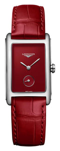 Longines DolceVita Monochrome Stainless Steel Red Dial Red Leather Strap Quartz Womens Watch L5.512.4.91.2