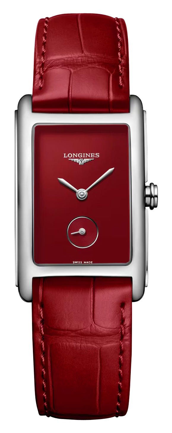 Longines DolceVita Monochrome Stainless Steel Red Dial Red Leather Strap Quartz Womens Watch L5.512.4.91.2