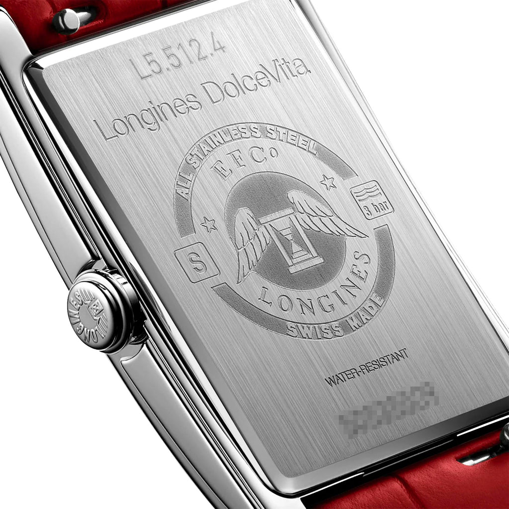Longines DolceVita Monochrome Stainless Steel Red Dial Red Leather Strap Quartz Womens Watch L5.512.4.91.2