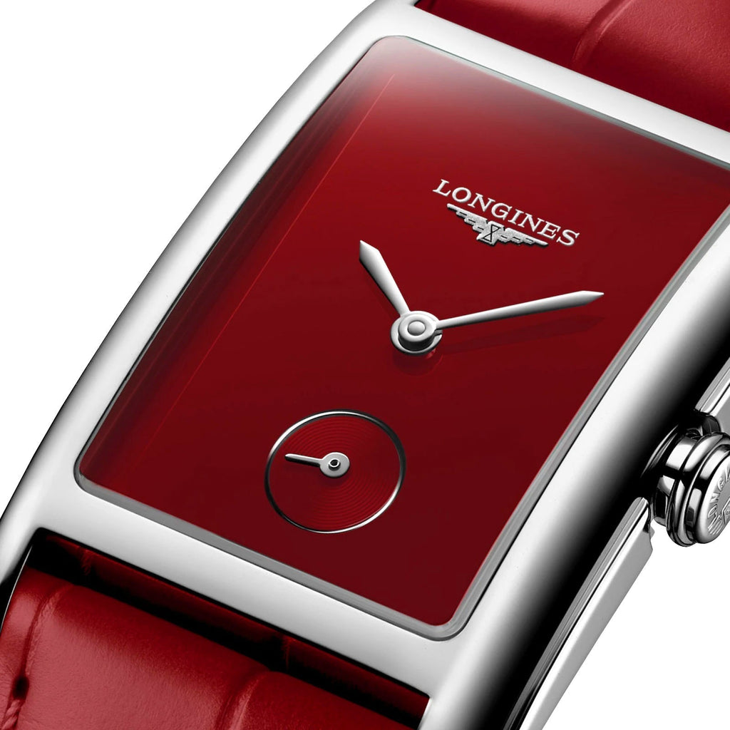 Longines DolceVita Monochrome Stainless Steel Red Dial Red Leather Strap Quartz Womens Watch L5.512.4.91.2