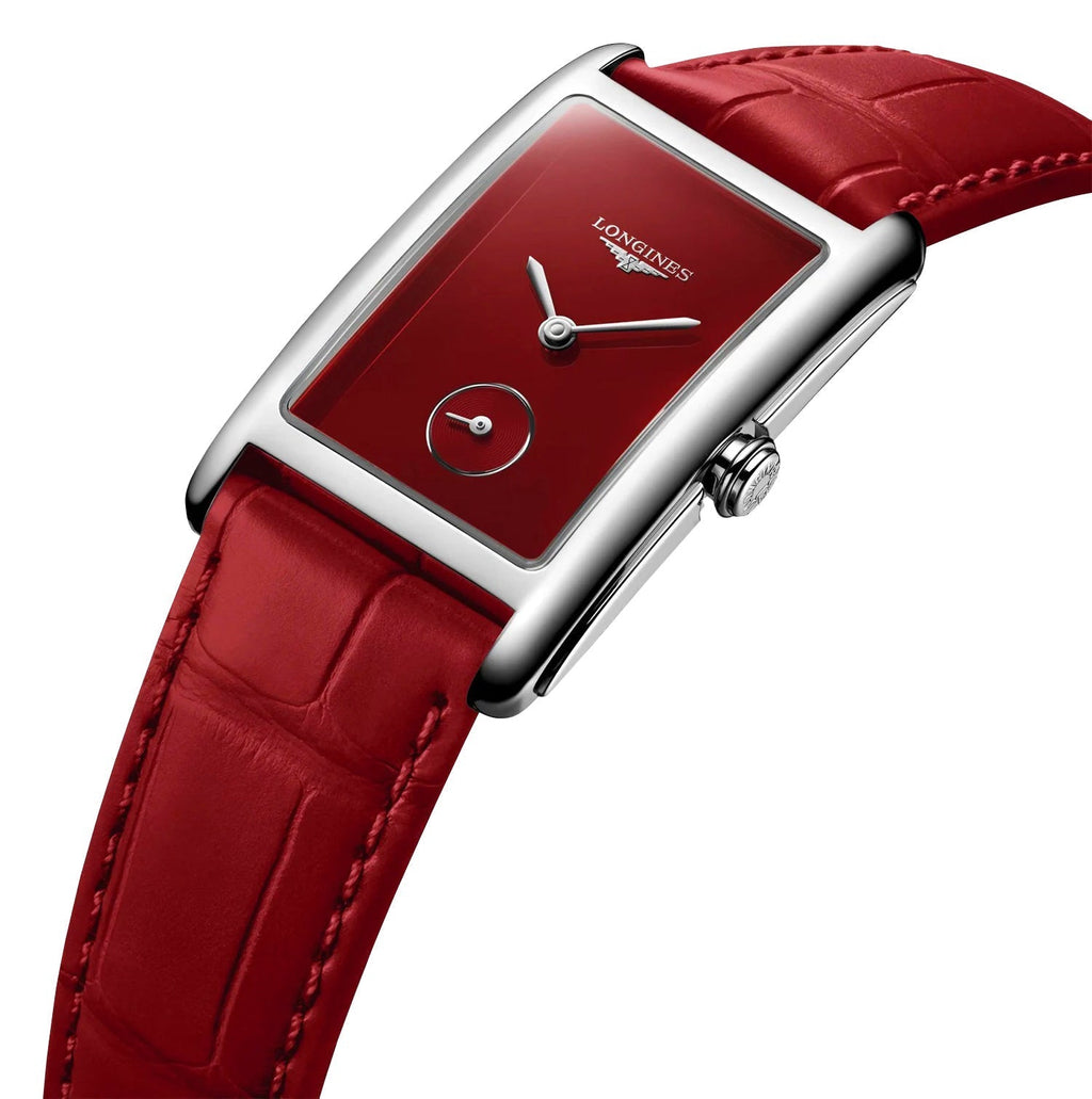 Longines DolceVita Monochrome Stainless Steel Red Dial Red Leather Strap Quartz Womens Watch L5.512.4.91.2