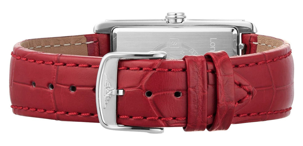 Longines DolceVita Monochrome Stainless Steel Red Dial Red Leather Strap Quartz Womens Watch L5.512.4.91.2