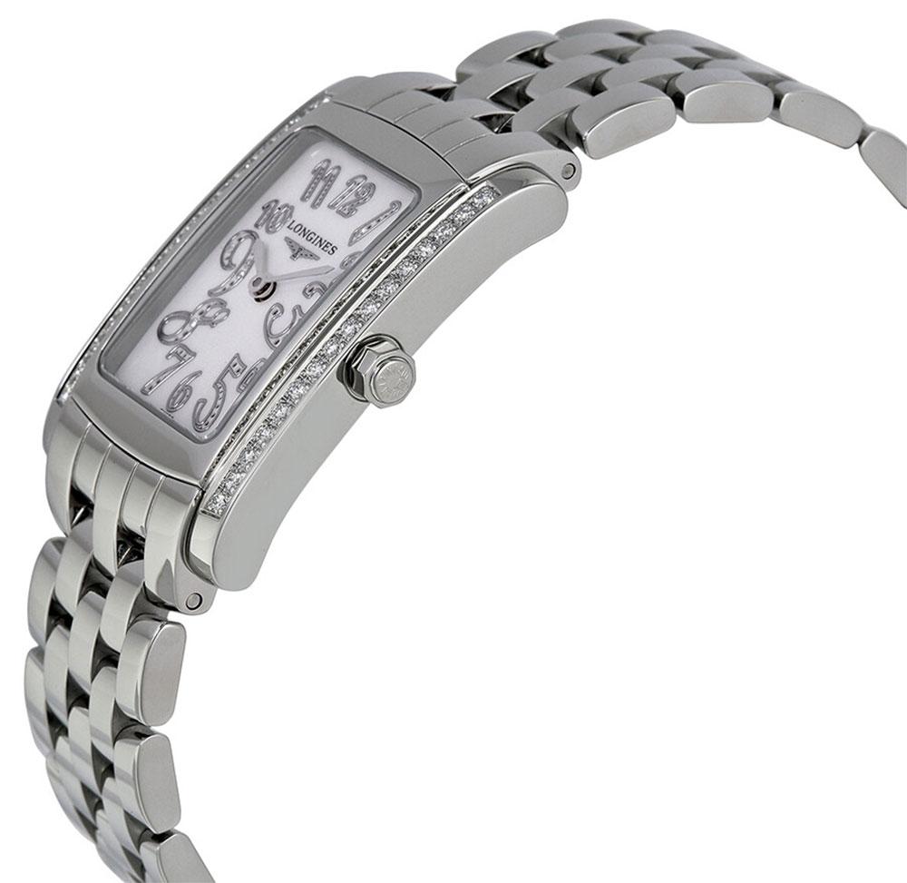 Longines DolceVita Stainless Steel Mother-Of-Pearl Dial Diamonds Rectangle Quartz Womens Watch L5.502.0.97.6