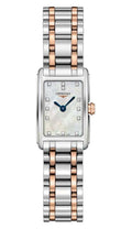 Longines DolceVita Stainless Steel & Rose Gold Mother-Of-Pearl Dial Diamonds Rectangle Quartz Womens Watch L5.258.5.87.7