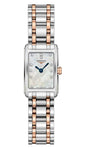 Longines DolceVita Stainless Steel & Rose Gold Mother-Of-Pearl Dial Diamonds Rectangle Quartz Womens Watch L5.258.5.87.7