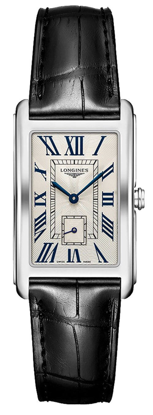 Longines DolceVita Stainless Steel Silver Dial Black Leather Strap Quartz Womens Watch L5.755.4.71.1